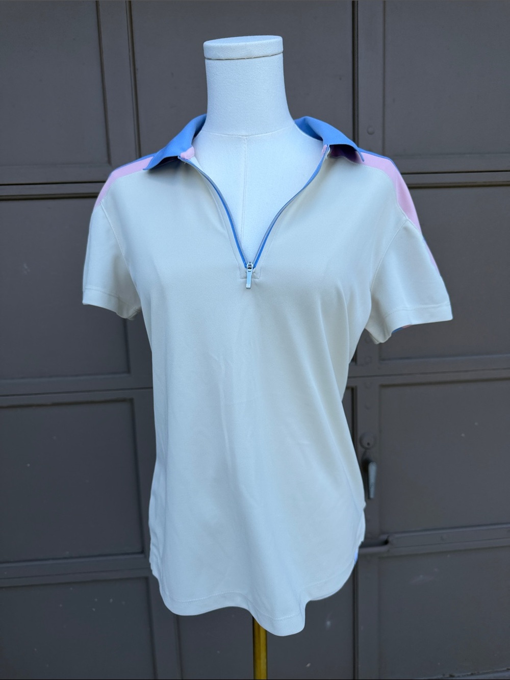 Lady Hagen Pastel Blue and Pink Trim Polo
